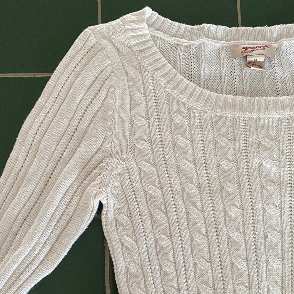 White Knitted Scoop Neck Sweater